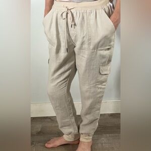 Kenar Linen Cargo Bush Pants – Beige Drawstring Utility Trousers (Size M)
